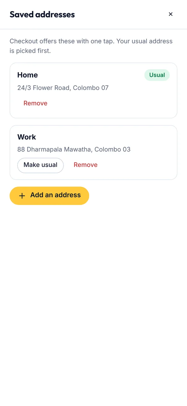 Saved addresses on a phone