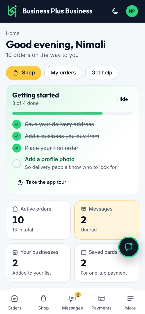 Customer Home page on a phone
