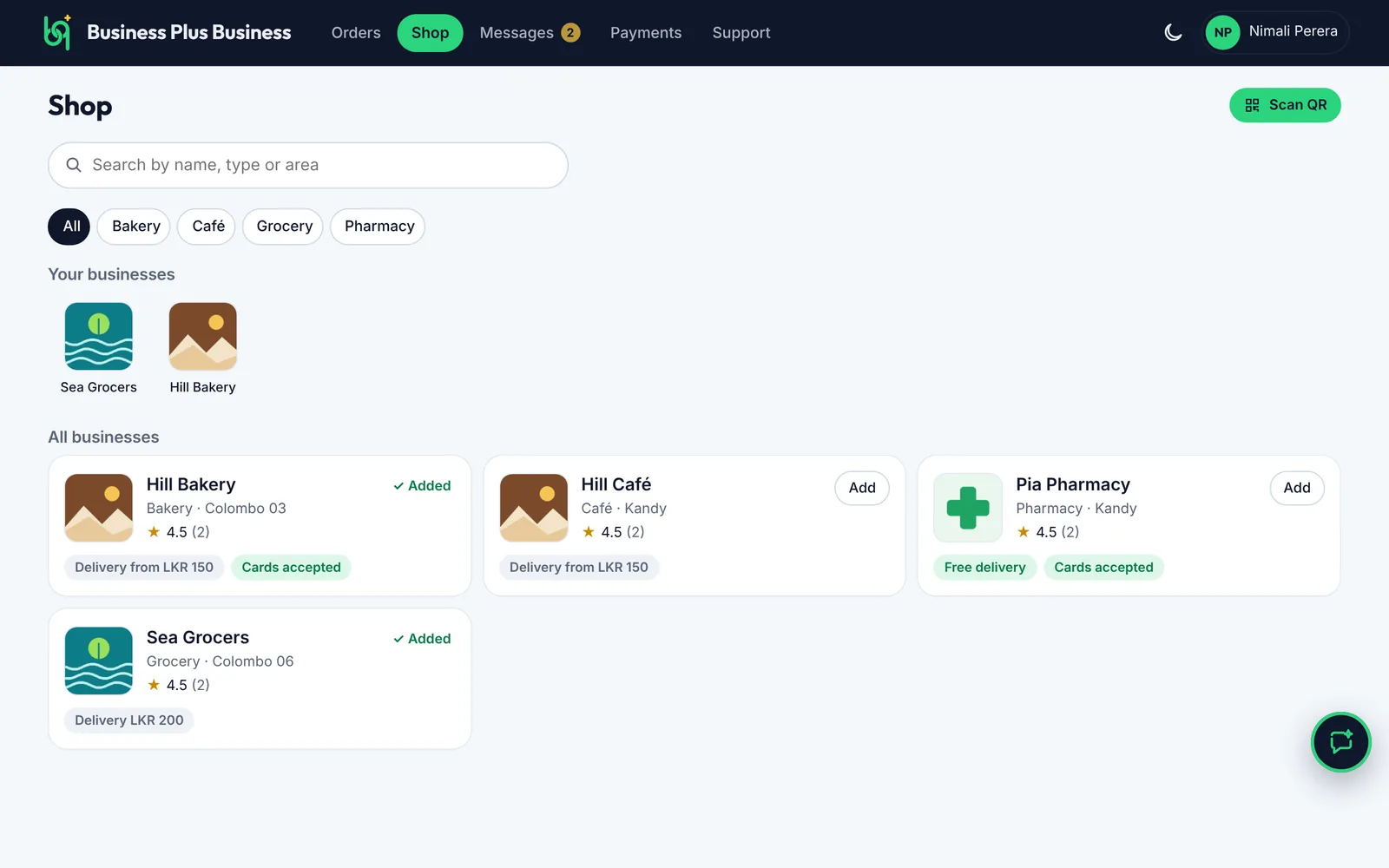 Shop: find and add businesses on a computer