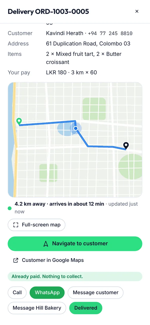 A delivery on the way on a phone
