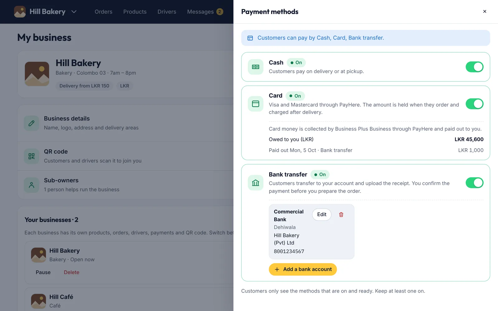 Payment methods on a computer