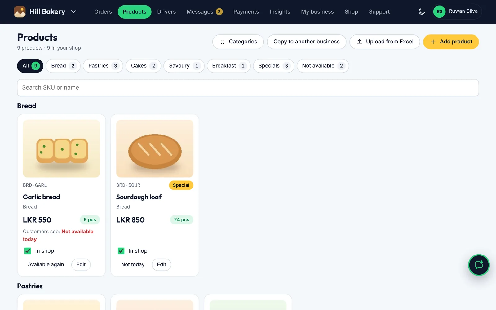 Products with categories and what customers see on a computer