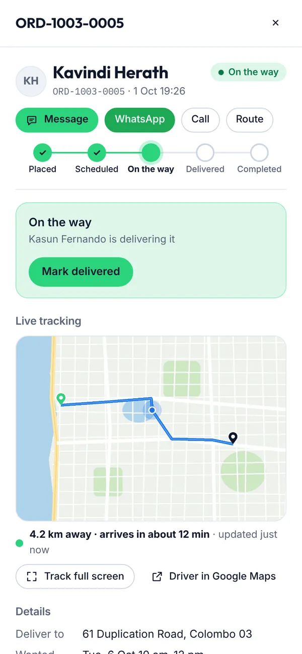 An order on the way on a phone