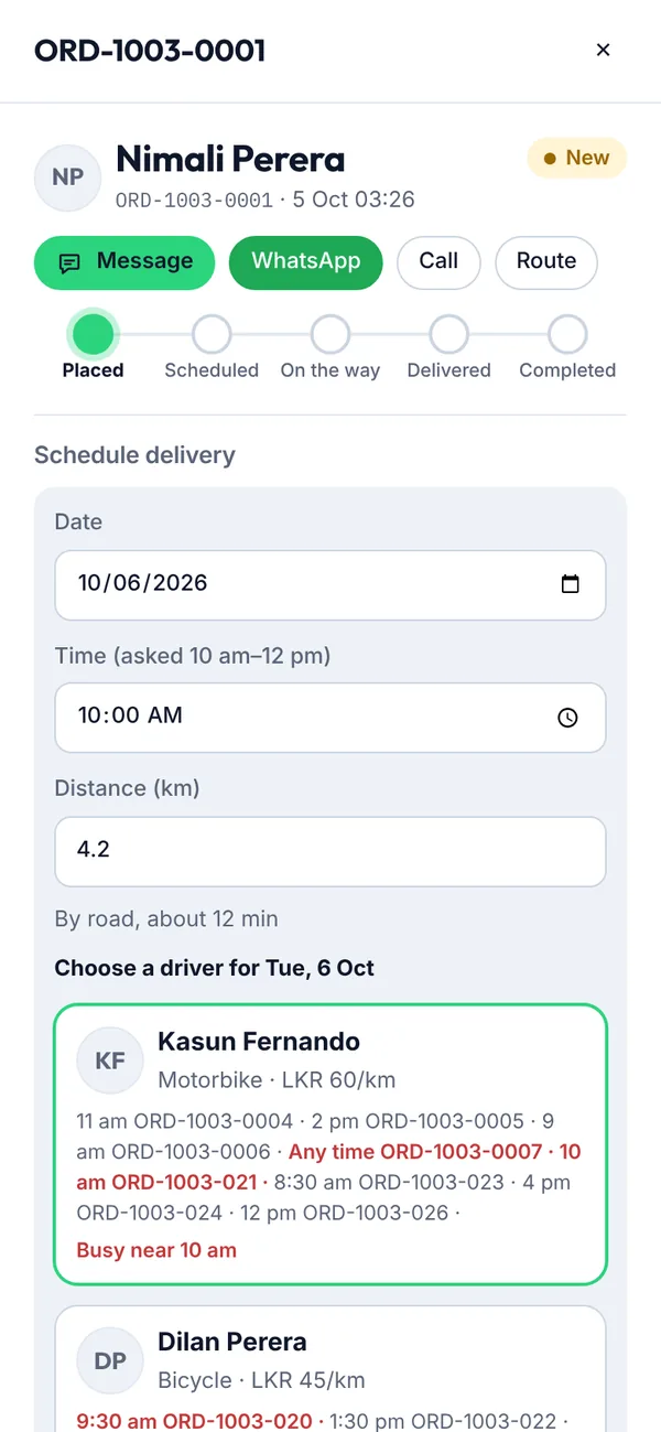 Scheduling a delivery on a phone