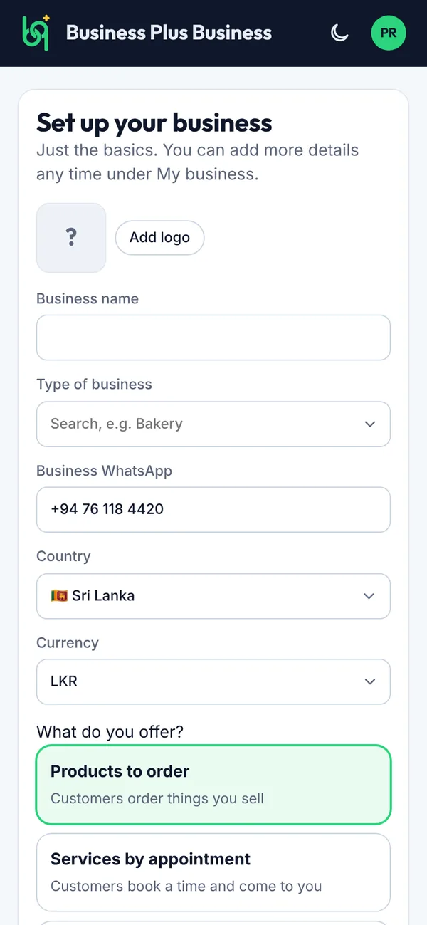 Set up your business on a phone